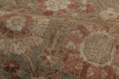 Vintage Persian Tabriz Rug, Sage Green & Rose Floral Pattern - Rug & Kilim