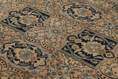 Antique Khorassan Rug, Camel and Dark Blue Floral Patterns - Rug & Kilim