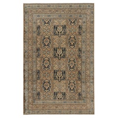 Antique Khorassan Rug, Camel and Dark Blue Floral Patterns - Rug & Kilim