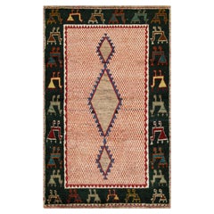 Vintage Gabbeh Tribal Rug, Red with DIamond Medallions - Rug & Kilim