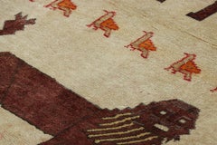 Vintage Gabbeh Rug, Beige with Brown Animal Pictorials - Rug & Kilim