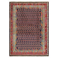 Vintage Gabbeh Rug, Indigo with Vibrant Geometric Patterns - Rug & Kilim