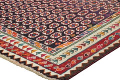 Vintage Gabbeh Rug, Indigo with Vibrant Geometric Patterns - Rug & Kilim