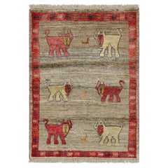 Vintage Gabbeh Rug, Beige and Red Tribal Animal Pictorial - Rug & Kilim