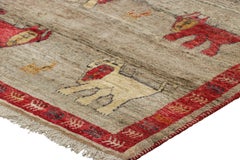 Vintage Gabbeh Rug, Beige and Red Tribal Animal Pictorial - Rug & Kilim