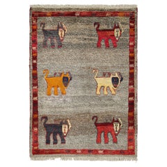 Vintage Gabbeh Runner Rug in Green with Leopard Pictorials - Rug & Kilim