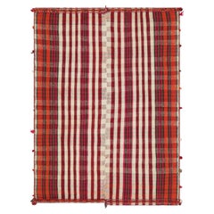 Vintage Jajim Qashqai Kilim with Red, Ivory & Pink Stripes - Rug & Kilim