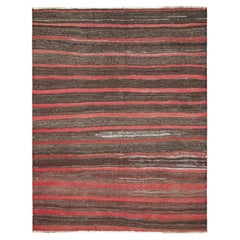 Vintage Shahsavan Kilim in Red and Brown Geometric Stripes - Rug & Kilim