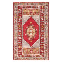 Vintage Kirsehir Rug in Red and Gold with Geometric Medallion - Rug & Kilim