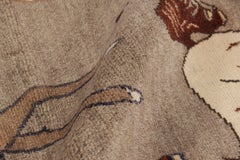 Vintage Gabbeh Runner Rug, Beige & Brown Horse Pictorials - Rug & Kilim