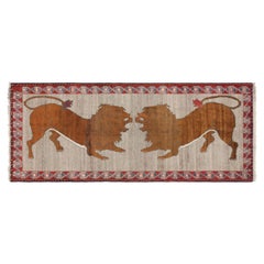 Vintage Gabbeh Runner Rug in Gray with Lion Pictorials - Rug & Kilim