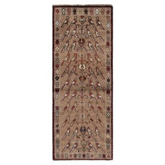 Vintage Gabbeh Runner Rug, Taupe & Red Bird Pictorials - Rug & Kilim