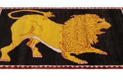 Vintage Gabbeh Rug, Gold and Black with Lion Pictorial - Rug & Kilim