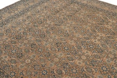 Antique Kashan Rug, Brown and Blue with Floral Patterns - Rug & Kilim