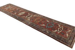 Antique Serapi Runner Rug in Red with Geometric Medallions - Rug & Kilim