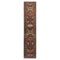Antique Serapi Runner Rug in Red with Geometric Medallions - Rug & Kilim