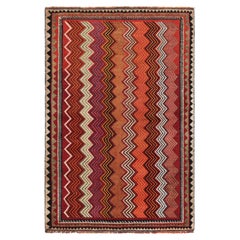 Vintage Gabbeh Tribal Rug, Rug in Red with Chevrons - Rug & Kilim