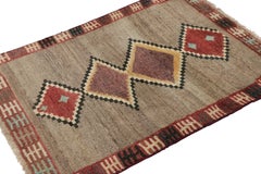Vintage Gabbeh Tribal Rug, Beige-Gray with DIamond Medallions - Rug & Kilim