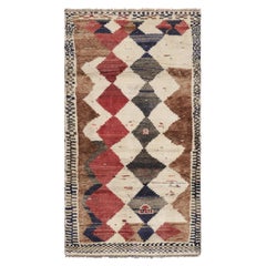 Vintage Gabbeh Runner, Brown and Red with Diamond Patterns - Rug & Kilim