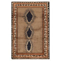 Vintage Gabbeh Tribal Rug, Beige-Brown with DIamond Medallions - Rug & Kilim