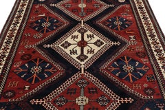 Vintage Gabbeh Rug in Black-Brown with Geometric Medallions - Rug & Kilim