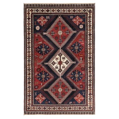 Vintage Gabbeh Rug in Black-Brown with Geometric Medallions - Rug & Kilim