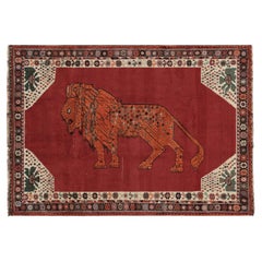 Tappeto Gabbeh vintage, rosso con motivo raffigurante un leone color ruggine - Tappeti e kilim