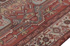 Antique Heriz Rug in Red with Colorful Geometric Medallion - Rug & Kilim