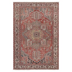Antique Heriz Rug in Red with Colorful Geometric Medallion - Rug & Kilim