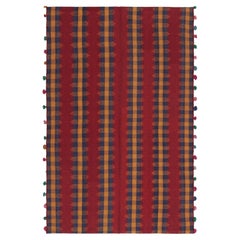 Kilim Qashqai vintage rouge à rayures bleu marine et marron - Tapis et kilims