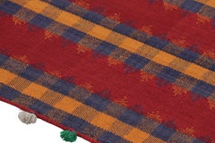 Kilim Qashqai vintage rouge à rayures bleu marine et marron - Tapis et kilims