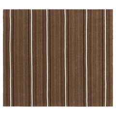 Vintage Bidjar Kilim, Square Rug in Brown and White Stripes