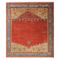 Oversized Antique Zeigler Rug in Red and Rust with Mihrab Design - Rug & Kilim
