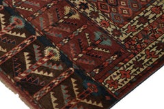 Antique Hachli Rug, Brown and Red with Geometric Patterns - Rug & Kilim