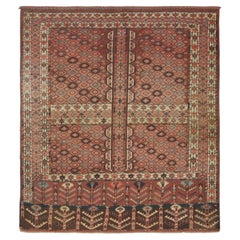 Antique Hachli Rug, Brown and Red with Geometric Patterns - Rug & Kilim