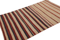 Vintage Heriz Kilim in Red and Beige Geometric Stripes - Rug & Kilim