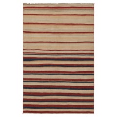 Vintage Heriz Kilim in Red and Beige Geometric Stripes - Rug & Kilim