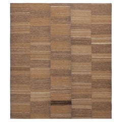 Vintage Mazandaran Kilim in Beige-Brown Striped Patterns - Rug & Kilim