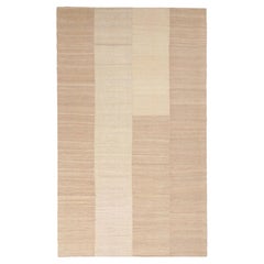 Vintage Mazandaran Kilim in Beige & Cream Striped Pattern - Rug & Kilim