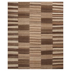Vintage Persian Mazandaran Kilim in Beige-Brown Striped Patterns - Rug & Kilim