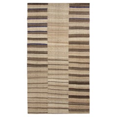 Vintage Mazandaran Kilim in Beige-Brown Striped Patterns - Rug & Kilim