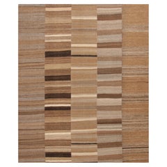 Vintage Mazandaran Kilim in Brown and Gray Striped Pattern - Rug & Kilim