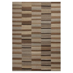 Vintage Mazandaran Kilim in Brown and Beige Striped Pattern - Rug & Kilim