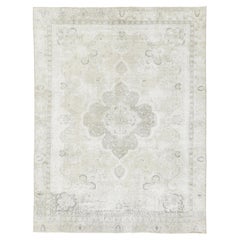 Vintage Tabriz Rug, Sculpted Medallion in Ivory and Cool Gray - Rug & Kilim