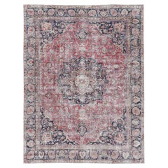 Vintage Tabriz Rug, Faded Floral Medallion in Red and Indigo - Rug & Kilim
