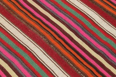 Vintage Bidjar Kilim, Bold Striped Pattern in Red and Pink - Rug & Kilim