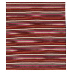 Vintage Bidjar Kilim, Bold Striped Pattern in Red and Pink - Rug & Kilim