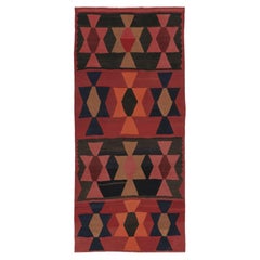 Vintage Runner Kilim, Tribal Rug with Interlocking Geometric Bands