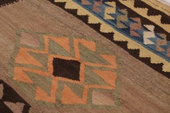 Vintage Runner Kilim, Natural Brown Field with Ram Horn Medallions