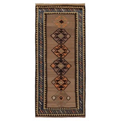 Vintage Runner Kilim, Natural Brown Field with Ram Horn Medallions